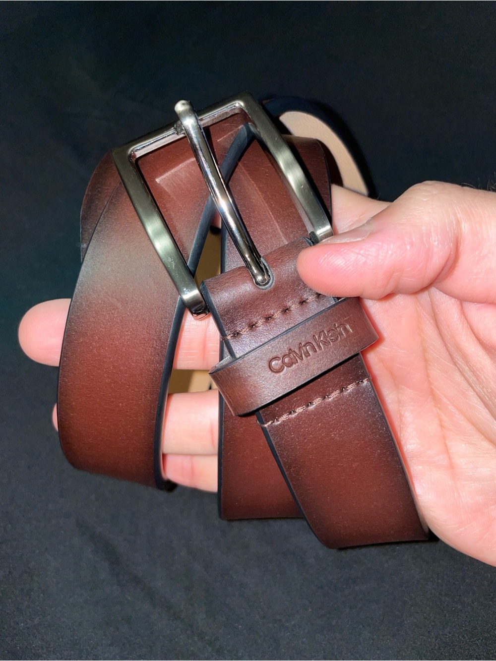 Calvin Klein Brown Men’s Belt with Brushed Metal Buckle